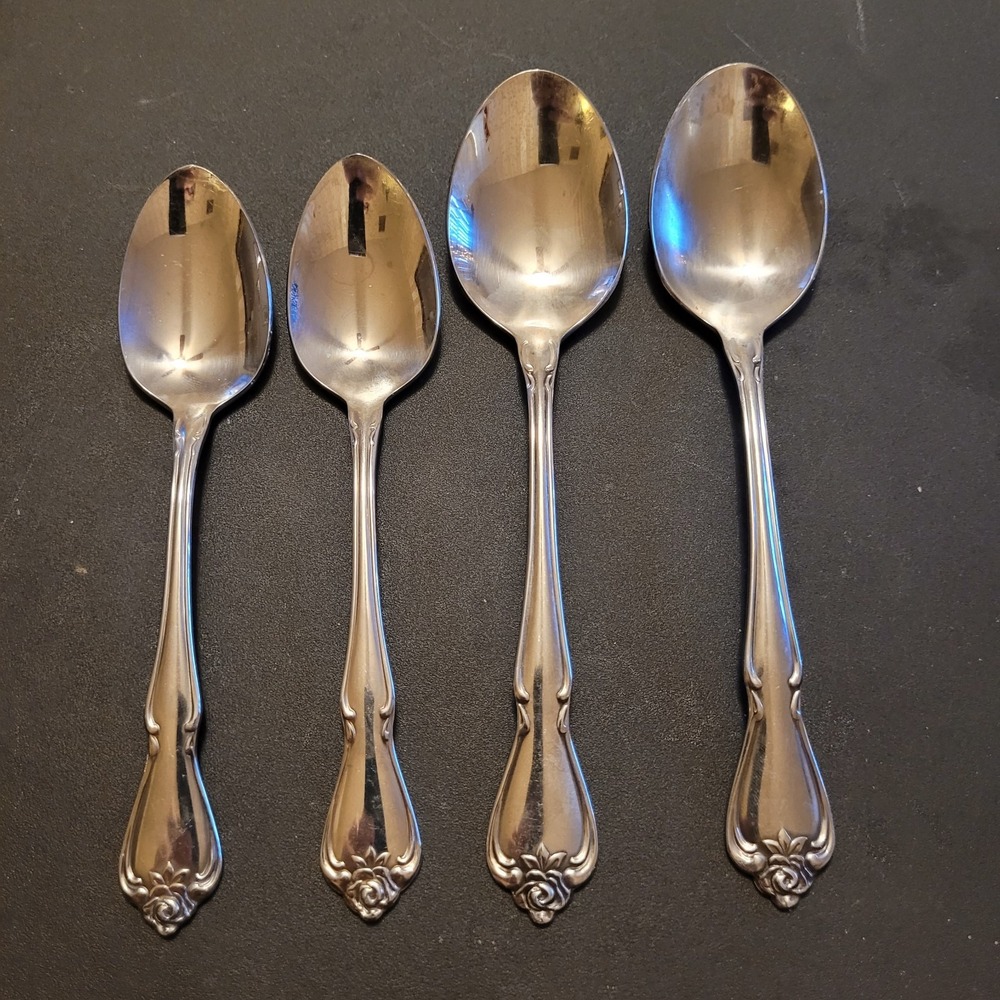 Vtg Lot of 4 Oneida USA TRUE/ARBOR ROSE Stainless 2 Soup & 2 Tea Spoons
